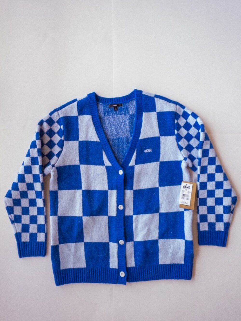 VANS Oversized Checkered Cardigan Women's Size Small Blue